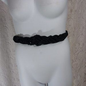 Vintage Black Braided Cord Belt with stretch Bead Accents.  See Measurements